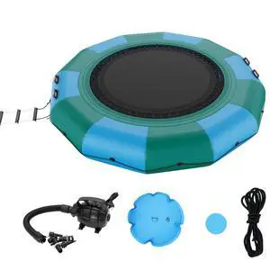 VEVOR Inflatable Water Bouncer, 12ft Recreational Water Trampoline, Portable Bounce Swim Platform with 3-Step Ladder & Electric Air Pump, Kids Adults Floating Rebounder for Pool, Lake, Water Sports
