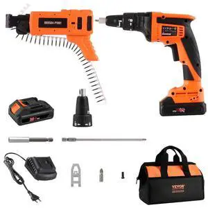 VEVOR Drywall Screw Gun Auto-Feed, 20V Max Collated Drywall Screwgun, 4200RPM Brushless Cordless Drywall Gun Kit with 2 Battery Packs, Charger, Belt Clip, Tool Bag, Screw Length and Depth Adjustable