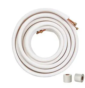 VEVOR 50FT Mini Split Line Set, 1/4" & 1/2" O.D Copper Pipes Tubing and Triple-Layer Insulation, for Mini Split Air Conditioning Refrigerant or Heating Pump Equipment & HVAC with Wrapping Strips.