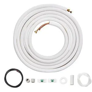 VEVOR 25FT Mini Split Line Set, 1/4" & 3/8" O.D Copper Pipes Tubing and Triple-Layer Insulation, for Air Conditioning or Heating Pump Equipment & HVAC with Rich Accessories (27ft Connection Cable)