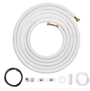 VEVOR 25FT Mini Split Line Set, 1/4" & 1/2" O.D Copper Pipes Tubing and Triple-Layer Insulation, for Air Conditioning or Heating Pump Equipment & HVAC with Rich Accessories (27ft Connection Cable)