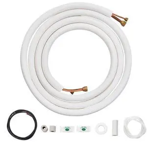 VEVOR 16FT Mini Split Line Set, 1/4" & 1/2" O.D Copper Pipes Tubing and Triple-Layer Insulation, for Air Conditioning or Heating Pump Equipment & HVAC with Rich Accessories (18ft Connection Cable)