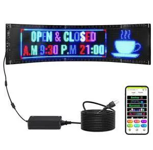 VEVOR Programmable LED Sign, P5 Full Color LED Scrolling Panel, DIY Custom Text Animation Pattern Display Board, Bluetooth APP Control Message Shop Sign for Store Business Car Advertising, 32.9"x8"