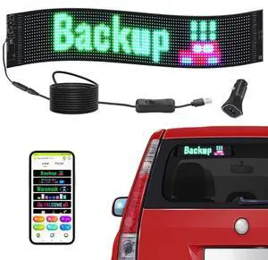 VEVOR Programmable LED Sign, P6 Full Color LED Scrolling Panel, DIY Custom Text Animation Pattern Display Board, Bluetooth APP Control Message Shop Sign for Store Business Car Advertising, 27"x5"