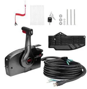 VEVOR Boat Throttle Control, 881170A15 Side-Mounted Outboard Remote Control Box for Mercury PT 2-Stroke, Marine Throttle Control Box with Power Trim Switch, 16.3 ft Harness 8+4 Pin, and Lanyard