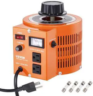 VEVOR 2000VA Auto Variable Voltage Transformer, 15.3 Amp, 110V Input 0-130V Output AC Voltage Regulator Power Supply, with 4 Extra Fuses Thermal Control Switch for Home Industrial Office