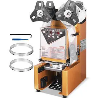 VEVOR Fully Automatic Cup Sealing Machine, 500-650 Cups/H, Cup Sealer Machine for 190 mm Tall & 90/95 mm Cup, Electric Boba Tea Sealer with Digital Control LCD Panel for Bubble Milk Tea Coffee, Gold