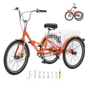 VEVOR Folding Adult Tricycle, 24-Inch Adult Folding Trikes, Lightweight Aluminum Alloy 3 Wheel Cruiser Bike with Large Rear Basket, Shopping Picnic Foldable Tricycles for Adults, Women, Men, Seniors