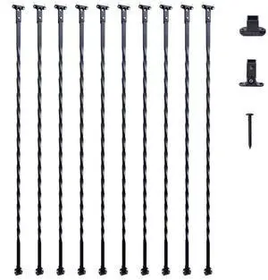 VEVOR Staircase Metal Balusters, 44'' x 1/2" Galvanized Steel Decorative Banister Spindles, 10 Pack Deck Baluster with Hollow Twists, Satin Black Spiral Stair Railing with Shoes & Screws
