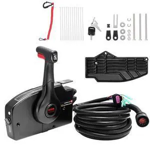 VEVOR Boat Throttle Control, 881170A13 Side-Mounted Outboard Remote Control Box for Mercury PT 4-Stroke, Marine Throttle Control Box with Power Trim Switch, 16.6 ft Harness 14 Pin, and Lanyard