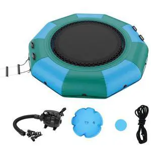 VEVOR Inflatable Water Bouncer, 10ft Recreational Water Trampoline, Portable Bounce Swim Platform with 3-Step Ladder & Electric Air Pump, Kids Adults Floating Rebounder for Pool, Lake, Water Sports