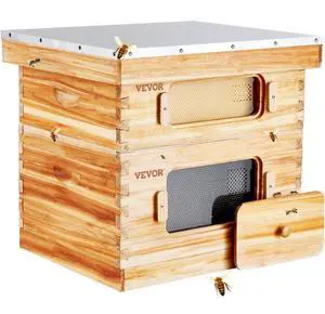 VEVOR Bee Hive 20 Frame Bee Hives Starter Kit, Beeswax Coated Cedar Wood, 1 Deep + 1 Medium Bee Boxes Langstroth Beehive Kit, Transparent Acrylic Windows with Foundations for Beginners Pro Beekeepers