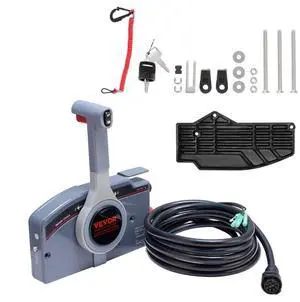 VEVOR Boat Throttle Control, 703-48205-16 Side-Mounted Outboard Remote Control Box for Yamaha 4-Stroke, Marine Throttle Control Box with Power Trim Switch, 16.6 ft Harness 10 Pin, and Lanyard