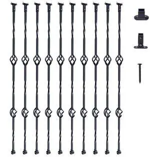 VEVOR Staircase Metal Balusters, 44'' x 1/2" Galvanized Steel Decorative Banister Spindles, 10 Pack Deck Baluster with Hollow Double Baskets, Spiral Stair Railing with Shoes & Screws