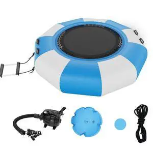 VEVOR Inflatable Water Bouncer, 6.5ft Recreational Water Trampoline, Portable Bounce Swim Platform with 3-Step Ladder & Electric Air Pump, Kids Adults Floating Rebounder for Pool, Lake, Water Sports