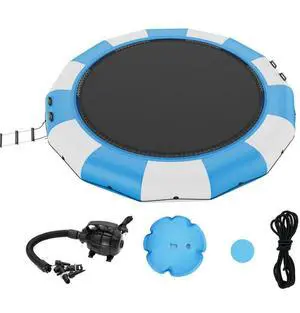 VEVOR Inflatable Water Bouncer, 15ft Recreational Water Trampoline, Portable Bounce Swim Platform with 3-Step Ladder & Electric Air Pump, Kids Adults Floating Rebounder for Pool, Lake, Water Sports