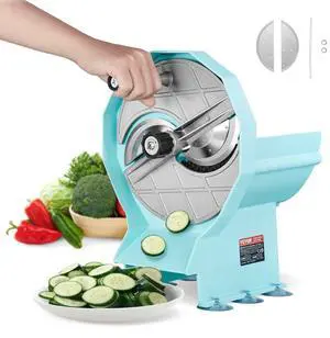 VEVOR Manual Vegetable Fruit Slicer, 0-0.5"/0-12mm Thickness Adjustable Commercial Slicer Machine, Double Feed Ports, Stainless Steel Blade Food Cutter Slicing Machine for Cucumber, Lemon, Tomato