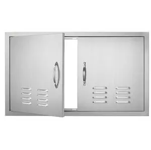 VEVOR BBQ Access Door, 36W x 21H Inch Double Outdoor Kitchen Door, Stainless Steel Flush Mount Door, Wall Vertical Door with Handles and Vents, for BBQ Island, Grilling Station, Outside Cabinet