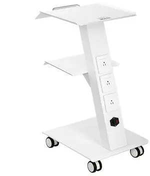 VEVOR Lab Trolley, Rolling Lab Cart with Built-in Socket, 3-Layer Metal Mobile Trolley, Tray Rolling Clinic Cart with Swivel Wheels, 220 lbs Weight Capacity, for Lab, Clinic, Beauty and Salon