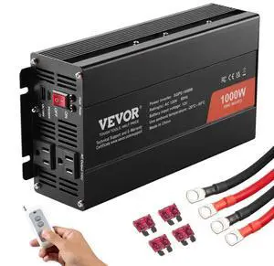 VEVOR Pure Sine Wave Inverter, 1000 Watt, DC 12V to AC 120V Power Inverter with 2 AC Outlets 1 USB Port 1 Type-C Port, Remote Control for Small Home Devices like Smartphone Laptop, CE FCC Certified