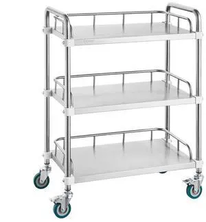 VEVOR Lab Rolling Cart, 3-Shelf Stainless Steel Rolling Cart, Lab Serving Cart with Swivel Casters, Dental Utility Cart for Clinic, Lab,  Hospital, Salon, 26.38"x15.55"x34.13"