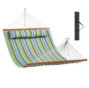 VEVOR Double Quilted Fabric Hammock with Hardwood Spreader Bar Detachable Pillow