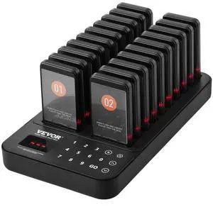 VEVOR Restaurant Pager System, Wireless 400m Long Range Lineup Waiting Queue Signal, Guest Customer Calling Beepers with Vibration & Flashing, 20 Buzzers for Food Truck, Church, Nursery, Hospital