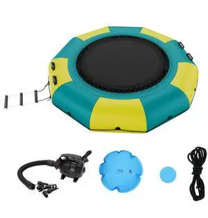 VEVOR Inflatable Water Bouncer, 10ft Recreational Water Trampoline, Portable Bounce Swim Platform with 3-Step Ladder & Electric Air Pump, Kids Adults Floating Rebounder for Pool, Lake, Water Sports