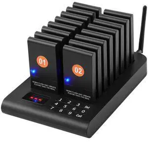 VEVOR Restaurant Pager System, Wireless 500m Long Range Lineup Waiting Queue Signal, Guest Customer Calling Beepers with Vibration & Flashing, 16 Buzzers for Food Truck, Church, Nursery, Hospital