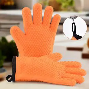 VEVOR Silicone Smoker Oven Gloves, Non-Slip Heat Resident BBQ Grill Gloves with Fingers, Waterproof & Hangable Design, Easy to Clean & Store, for Grilling, Oven, BBQ, Baking, Frying