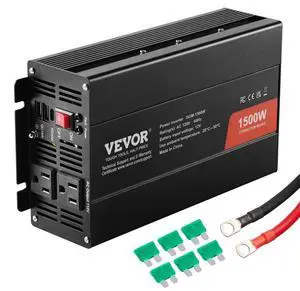 VEVOR Modified Sine Wave Inverter, 1500W, DC 12V to AC 120V Power Inverter with 2 AC Outlets 2 USB Port 1 Type-C Port 6 Spare Fuses, for Small Home Devices like Smartphone Laptop, CE FCC Certified