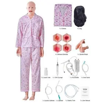 VEVOR Nursing Training Manikin, Male/Female Life Size Demonstration Human Manikin for Nursing Training, Multifunctional Education Teaching Model, PVC Anatomical Mannequin Body Care Simulator Model