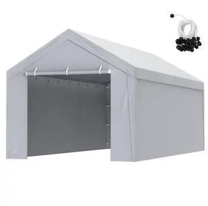 VEVOR Carport Replacement Canopy Cover Top + Side Wall 10 x 20 ft, Garage Tent Shelter Tarp Heavy-Duty Waterproof & UV Protected, Easy Installation with Ball Bungees,White (Frame Not Included)