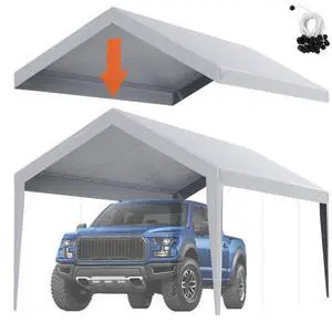VEVOR Carport Replacement Canopy Cover 10 x 20 ft, Garage Top Tent Shelter Tarp Heavy-Duty Waterproof & UV Protected, Easy Installation with Ball Bungees,Grey (Only Top Cover, Frame Not Include)