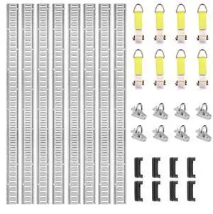 VEVOR E Track Tie-Down Rail Kit, 24PCS 5' E-Tracks Set Includes 8 Steel Rails & 8 O-Ring Anchors & 8 Tie-Offs with D-Ring, Versatile Securing Accessories for Cargo Motorcycles Bikes, 2000 lbs Load