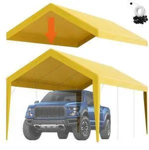 VEVOR Carport Replacement Canopy Cover 10 x 20 ft, Garage Top Tent Shelter Tarp Heavy-Duty Waterproof & UV Protected, Easy Installation with Ball Bungees,Beige (Only Top Cover, Frame Not Include)