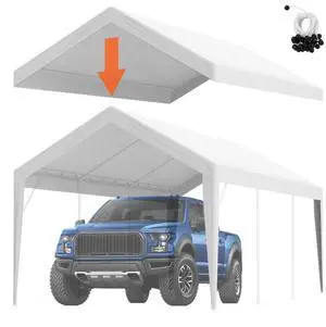 VEVOR Carport Replacement Canopy Cover 10 x 20 ft, Garage Top Tent Shelter Tarp Heavy-Duty Waterproof & UV Protected, Easy Installation with Ball Bungees,White (Only Top Cover, Frame Not Include)