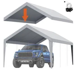 VEVOR Carport Replacement Canopy Cover 12 x 20 ft, Garage Top Tent Shelter Tarp Heavy-Duty Waterproof & UV Protected, Easy Installation with Ball Bungees,Grey (Only Top Cover, Frame Not Include)