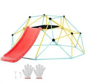 VEVOR Climbing Dome, for Kids 3 to 9 Years Old, 8FT Geometric Dome Climber with Slide,Jungle Gym Supports 600LBS and Easy Assembly, with Climbing Grip, Outdoor and Indoor Play Equipment for Kids