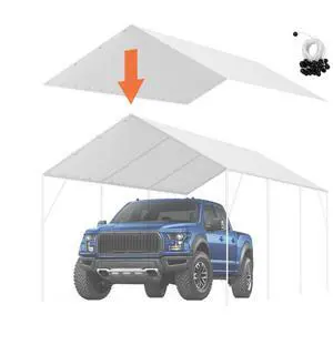 VEVOR 10 x 20 ft Carport Replacement Canopy Cover, Garage Top Tent Shelter Tarp Heavy-Duty Waterproof & UV Protected, Easy Installation with 40 Ball Bungeess (Only Top Cover, Frame Not Include), White