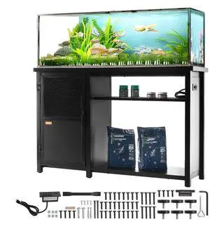 VEVOR  Aquarium Stand, 75 Gallon Fish Tank Stand, 52 x 19.7 x 32.3 in Steel and MDF Turtle Tank Stand, 626 lbs Load Capacity, Reptile Tank Stand with Storage Cabinet and Embedded Power Panel, Black