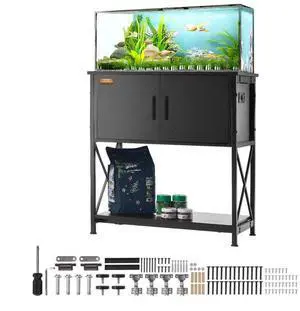 VEVOR Aquarium Stand, 29 Gallon Fish Tank Stand, 28.7 x 16.5 x 30 in Steel and MDF Turtle Tank Stand, 242.5 lbs Load Capacity, Reptile Tank Stand with Storage Cabinet and Embedded Power Panel, Black
