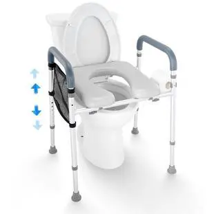 VEVOR Raised Toilet Seat, 7-Position Height Adjustment 19.3" - 25.2", 350lbs Weight Capacity, with Comfort Padded Aluminum Frame, Universal Toilet Seat Riser, for Elderly, Handicap, Pregnant, Medical
