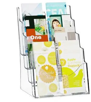 VEVOR Acrylic Brochure Holder 8.5 x 11 inch, 4-Tier Clear Acrylic Literature Display Stand, Plastic Literature Organizer Flyer Stand & Removable Divider for Office Exhibition, Countertop or Wall Mount