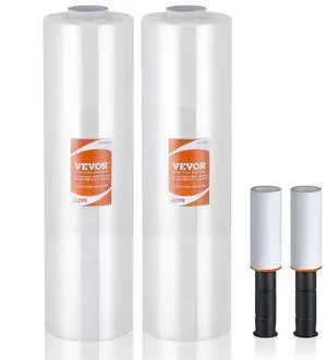 VEVOR Stretch Film, 15 inches x 1200 feet, 2 Pack, 80 Gauge Industrial Strength Clear Durable Stretch Wrap Roll, Heavy Duty Shrink Film Stretch Wrap with Handles for Pallet Wrapping Shipping Moving