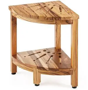 VEVOR Corner Teak Shower Bench, 17" Height 12" Radius, 100% Teak Wood Corner Shower Beach, 300 LBS with Storage Shelf, Shower Stool for Inside & Outside Shower, for Bathroom