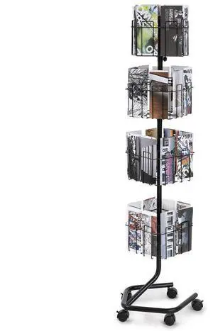 VEVOR  Brochure Display Rack, 4-Tier 32 Pockets Rotating Magazine Literature Display Stand for Postcards, 360° Spinning Greeting Cards Rack with 5 Wheels (2 Lockable) for Shop Exhibitions Office