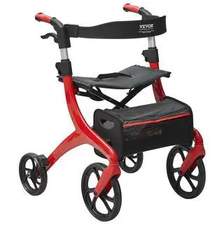 VEVOR Folding Rollator Walker for Seniors and Adults, Lightweight Aluminum Rolling Walker with Seat and Adjustable Handle, 4-Wheel Outdoor Mobility Walker with Spacious Storage Bag, 300LBS Capacity