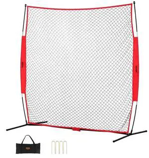 VEVOR Barricade Backstop Net, 7x7 ft Ball Sports Barrier Netting, Portable Practice Equipment with Carry Bag, Protection Screen for Baseball Softball Lacrosse Soccer Hockey Training, for Backyard