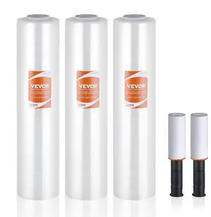 VEVOR Stretch Film, 15 inches x 1000 feet, 3 Pack, 60 Gauge Industrial Strength Clear Durable Stretch Wrap Roll, Heavy Duty Shrink Film Stretch Wrap with Handles for Pallet Wrapping Shipping Moving